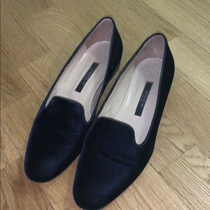 Navy velvet loafers